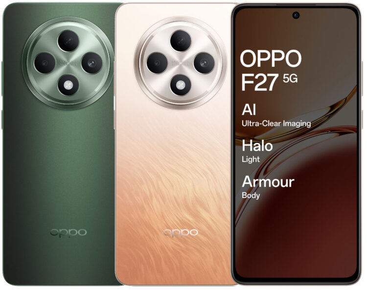 OPPO F27 5G ભારતમાં ₹22,999માં લૉન્ચ કરવામાં આવ્યો, જેમાં 7.67mm અલ્ટ્રા-સ્લિમ IP64 આર્મર બૉડી, 120Hz AMOLED સ્ક્રીન, ડાયમેન્સિટી 6300, 45W ચાર્જિંગ, 50MP OV50D કૅમેરા, 32MP IMX615 સેલ્ફી, Halo-TARGDT, અને વધુ સુવિધાઓ છે.