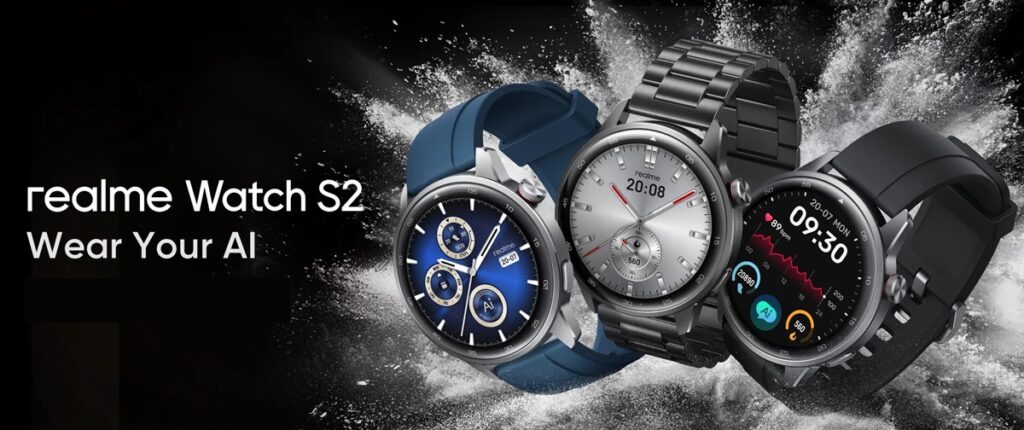 Realme Watch S2 ભારતમાં ₹4,999 માં લોન્ચ કરવામાં આવ્યું છે, જેમાં 1.43-ઇંચની AMOLED સ્ક્રીન, IP68 મેટાલિક ડિઝાઇન, હંમેશા-ઓન ડિસ્પ્લે, ChatGPT સંચાલિત AI વૉઇસ આસિસ્ટન્ટ, બ્લૂટૂથ કૉલિંગ, સમર્પિત મ્યુઝિક પ્લેયર અને વધુ સુવિધાઓ છે