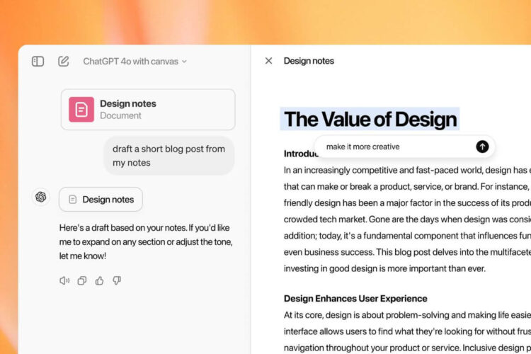 ChatGPT લેખકો અને કોડર્સ માટે કેનવાસ ઈન્ટરફેસ રજૂ કરે છે