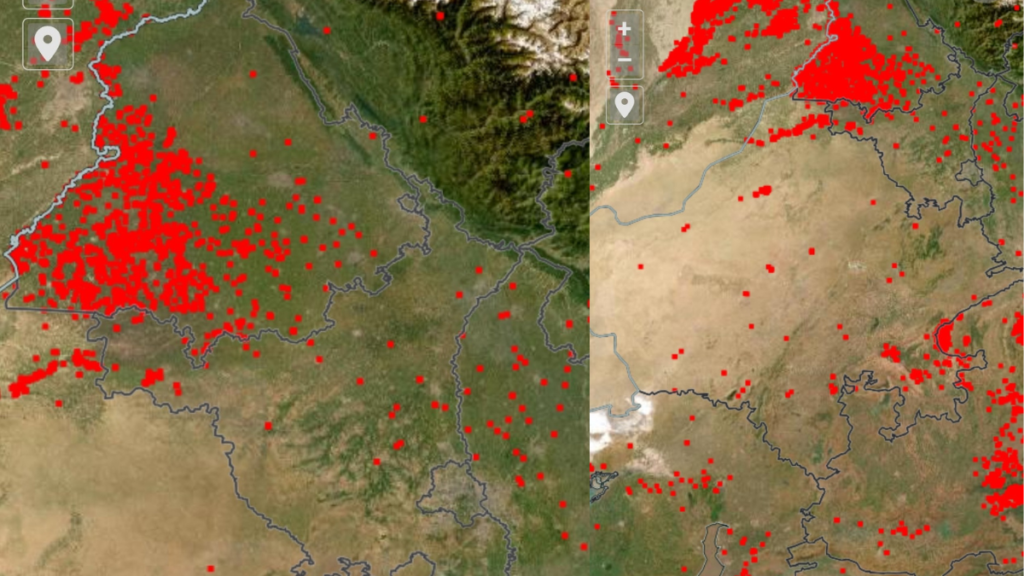 નાસા: સેટેલાઇટ ઇમેજમાં પંજાબમાં મોટા પાયે સ્ટબલ સળગાવવામાં આવ્યા, હરિયાણામાં ઓછા બનાવો