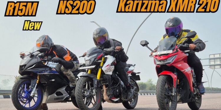 Hero Karizma XMR 210 vs Yamaha R15M vs Bajaj Pulsar NS200 ડ્રેગ રેસ