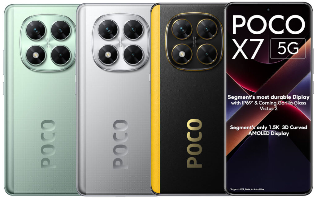 POCO X7 5G ભારતમાં ₹21,999 માં 1.5K 3D વળાંકવાળા AMOLED ડિસ્પ્લે, ડાયમેન્સિટી 7300 અલ્ટ્રા, IP69 રેટિંગ, 5500mAh બેટરી, ગોરિલ્લા ગ્લાસ વિક્ટસ 2 અને વધુ સાથે લોન્ચ કરવામાં આવ્યું